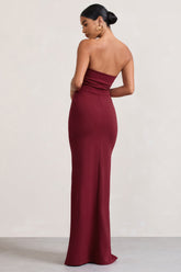 Berry Bandeau Maxi Dress With Split Hem